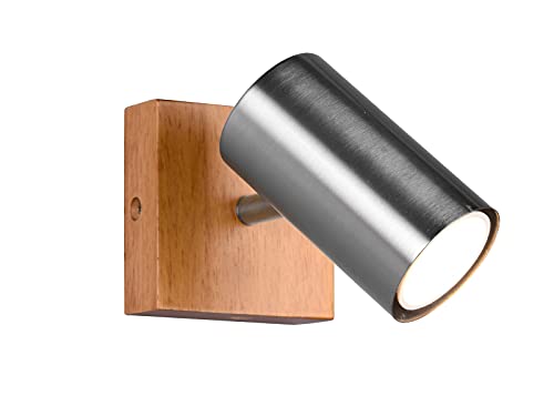 LED Wandstrahler / Deckenstrahler in Silber matt mit Holz 1-flammig Spot dreh- und schwenkbar von TRIO Beleuchtung