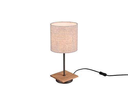 Skandinavische LED Stofflampe Tischleuchte mit Holz und beigem Lampenschirm 18cm rund von TRIO Beleuchtung