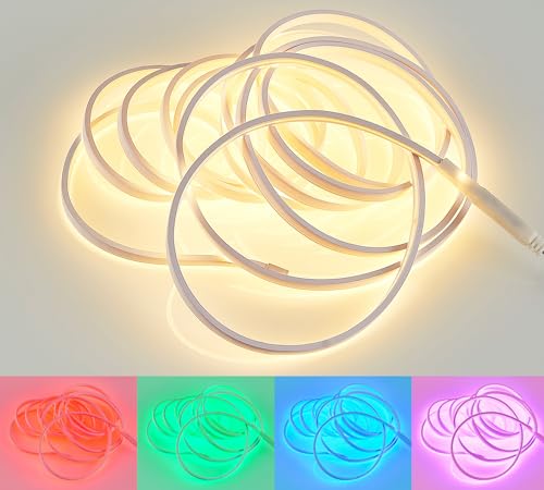 Reality Leuchten LED Stripe Neon R65585100, Kunststoff weiß, inkl. 20 Watt RGB LED, 500cm kürzbar, Fernbedienung von TRIO LIGHTING FOR YOU