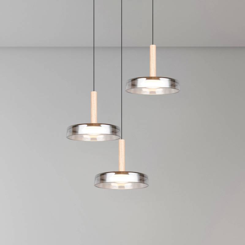 Trio Lighting Led Hängelampe Celeste Chrom/Holz ø 35 Cm 3 Flg.Glas Dim Lampe B-Ware von TRIO LIGHTING