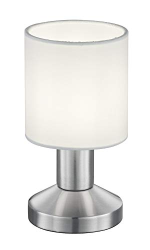 Trio Leuchten Tischleuchte Garda 595400101, Nickel matt, E14, Stoffschirm Weiß, 9.5 x 9.5 x 18cm, On/Off Touch von TRIO LIGHTING FOR YOU