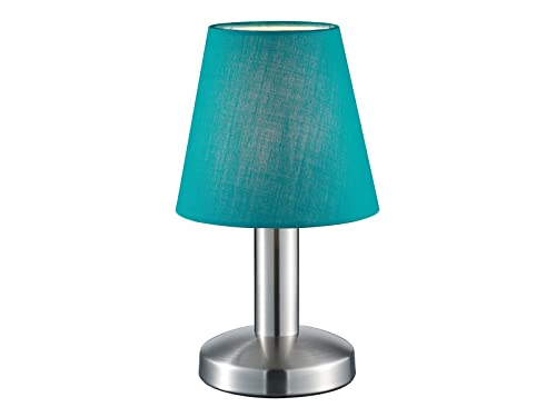 meineWunschleuchte Tischlampe Silber matt mit Stoffschirm Türkis - Touch dimmbar, 24cm klein von meineWunschleuchte