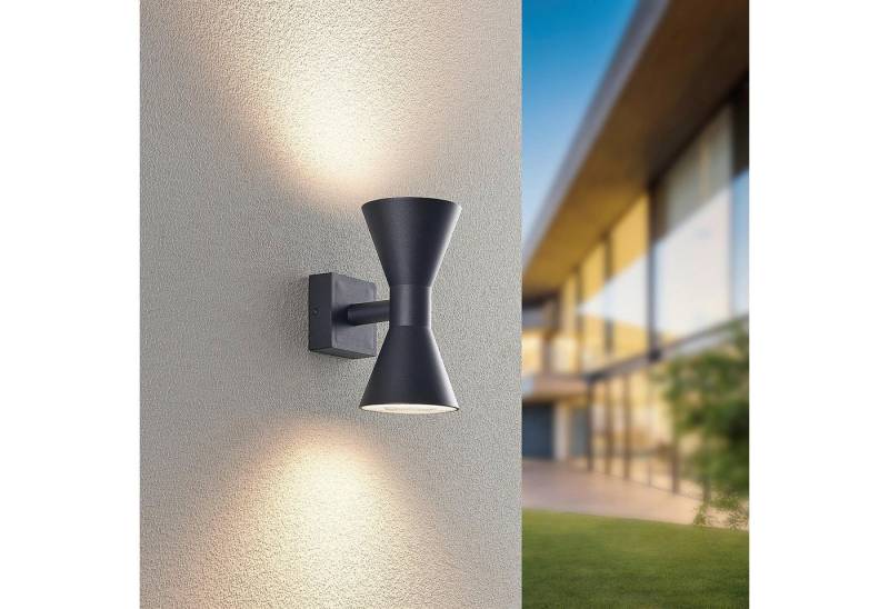 TRIO Leuchten Außen-Wandleuchte ARDAS, up-and-down Licht Fassadenleuchte, exkl 2x GU10 max 10W, IP44, Leuchtmittel wechselbar, warmweiß - kaltweiß, Outdoor Wandlampe in Sanduhr-Form, für Garten Terrasse Haustür Lampe von TRIO Leuchten