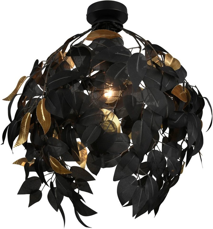 TRIO Leuchten Deckenleuchte Leavy, ohne Leuchtmittel, warmweiß - kaltweiß, Deko Deckenlampe Blatt Design schwarz-gold, exkl 1xE27 max 28W, Ø 38cm von TRIO Leuchten