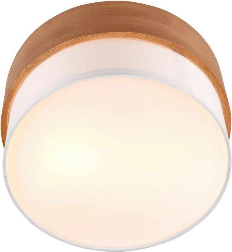 TRIO Leuchten Deckenleuchte Seasons, ohne Leuchtmittel, warmweiß - kaltweiß, Deckenlampe Holz mit Stoffschirm Ø30cm exkl 2xE14 max 40W von TRIO Leuchten