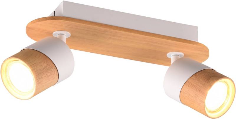 TRIO Leuchten Deckenstrahler ARUNI, Spot 2-flammig Wandspot Deckenspot exkl 2x GU10 max 10W, Leuchtmittel wechselbar, warmweiß - kaltweiß, Deckenstrahler mit Materialmix Holz / Metall für Küche Flur Wohnzimmer von TRIO Leuchten