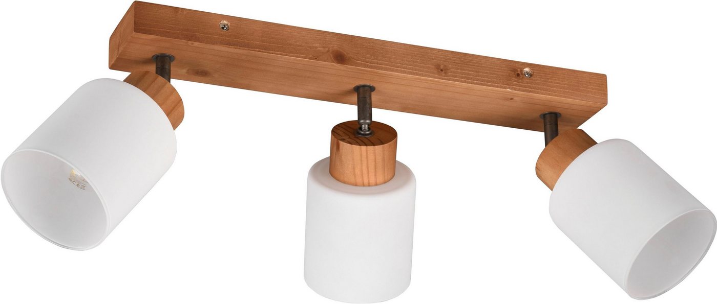 Reality Leuchten Deckenstrahler Assam, ohne Leuchtmittel, warmweiß - kaltweiß, Spot 3-flg. Naturholz, exkl 3xE14 max 25W, Glasschirm weiß schwenkbar von Reality Leuchten