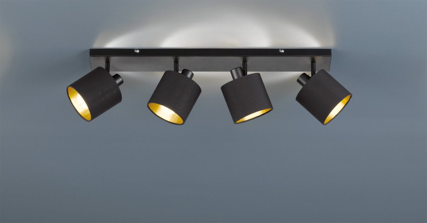 Reality Leuchten Deckenstrahler Tommy, Leuchtmittel wechselbar, 4-flammiger Deckenspot (E14) in schwarz-gold Optik von Reality Leuchten