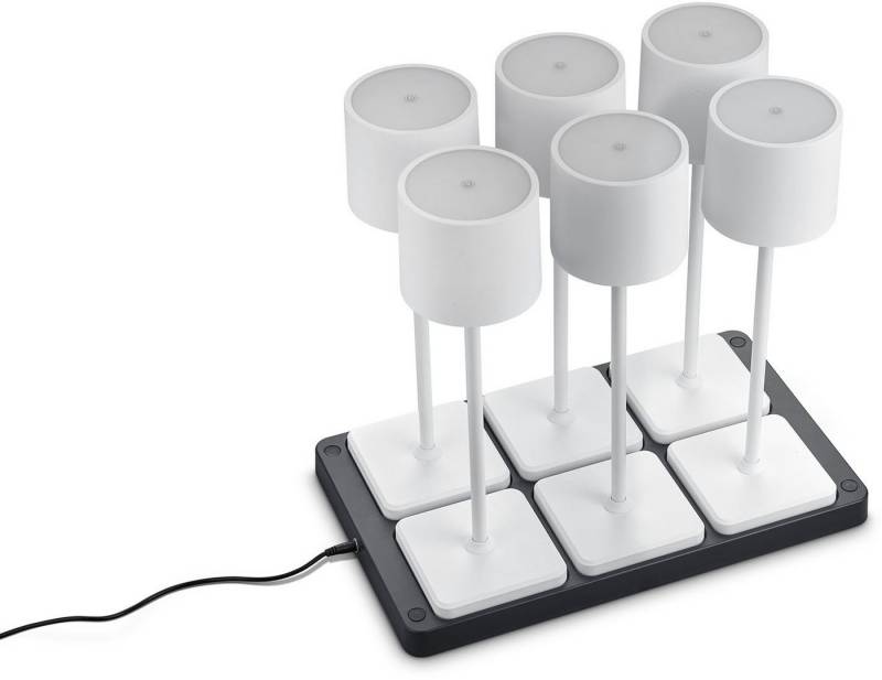 Reality Leuchten LED Außen-Tischleuchte Fernandez, Dimmfunktion, USB-Ladefunktion, LED fest integriert, Farbwechsler, warmweiß - kaltweiß, Set 6-teilig inkl Induktion-Ladestation Garten Akku Tischlampe dimmbar von Reality Leuchten