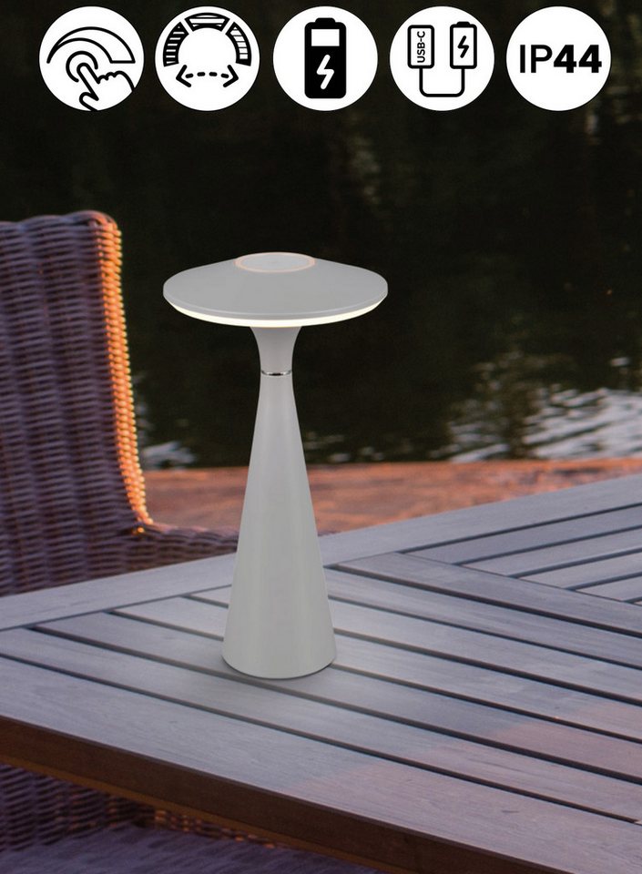 Reality Leuchten LED Tischleuchte TORREZ, Dimmfunktion, USB-Ladefunktion, LED fest integriert, warmweiß - kaltweiß, in-Outdoor Akku Tischlampe mit USB-C, dimmbar, Lichtfarbe einstellbar von Reality Leuchten