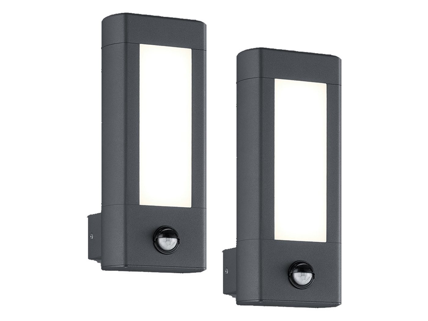 TRIO Leuchten LED Außen-Wandleuchte, Bewegungsmelder, LED fest integriert, Warmweiß, 2er Set Wand Außenleuchten aus Aluminium mit Bewegungssensor, H: 28cm von TRIO Leuchten