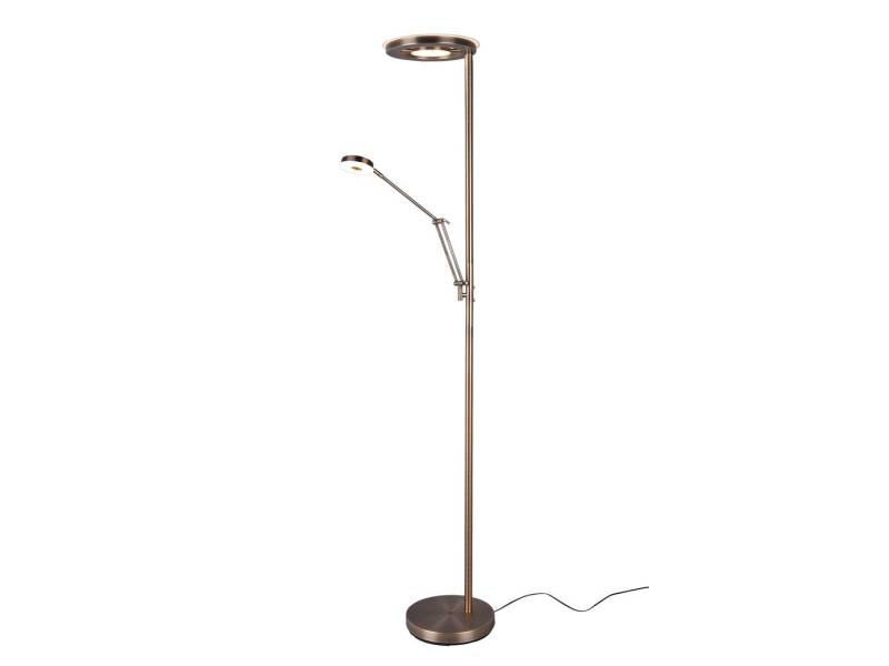 TRIO Leuchten LED Deckenfluter, Dimmfunktion Memoryfunktion, LED fest integriert, Stufenlos dimmbar über Touchdimmer., Warmweiß, Neutralweiß, Große Steh-Lampe mit Lese-Lampe in Alt-Messing mit Metallfuß, 181cm von TRIO Leuchten