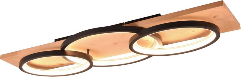 TRIO Leuchten LED Deckenleuchte BARCA, dimmbare Deckenlampe aus Holz & Metall mit indirektem Licht, Dimmfunktion, mehrere Helligkeitsstufen, LED fest integriert, Warmweiß, LED warmweiß & 4700 Lumen, für Wand- und Deckenmontage, 3 Dimmstufen von TRIO Leuchten