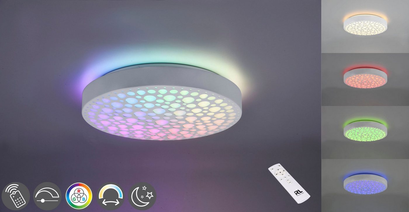 Reality Leuchten LED Deckenleuchte Chizu, CCT - über Fernbedienung, Memoryfunktion, LED fest integriert, Farbwechsler, warmweiß - kaltweiß, Regenbogen RGB-Wechsel, dimmbar per Fernbedienung, Memory, Nachtlicht Reality Leuchten LED Deckenleuchte Chizu, CCT - über Fernbedienung, Memoryfunktion, LED fest integriert, Farbwechsler, warmweiß - kaltweiß, Regenbogen RGB-Wechsel, dimmbar per Fernbedienung, Memory, Nachtlicht von Reality Leuchten