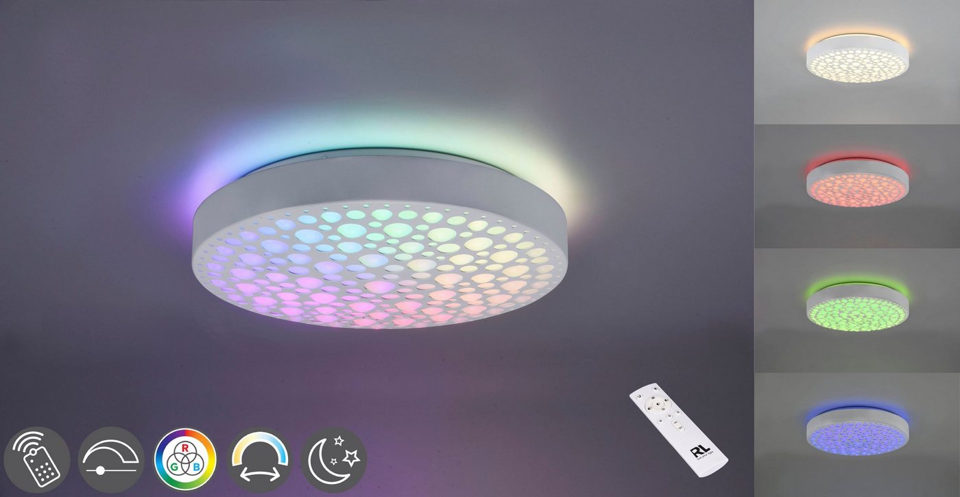 TRIO Leuchten LED Deckenleuchte Chizu, CCT - über Fernbedienung, Memoryfunktion, LED fest integriert, Farbwechsler, warmweiß - kaltweiß, Regenbogen RGB-Wechsel, dimmbar per Fernbedienung, Memory, Nachtlicht von TRIO Leuchten