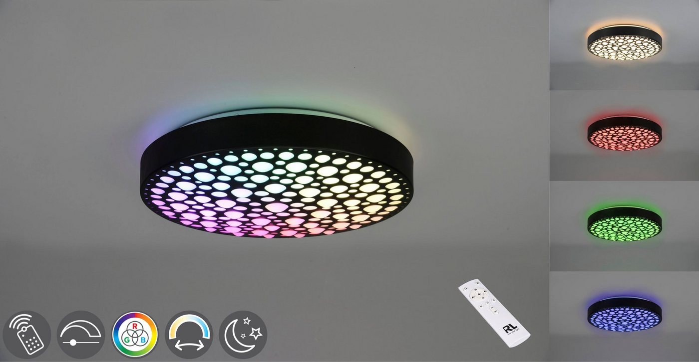 TRIO Leuchten LED Deckenleuchte Chizu, CCT - über Fernbedienung, Memoryfunktion, LED fest integriert, Farbwechsler, warmweiß - kaltweiß, Regenbogen RGB-Wechsel, dimmbar per Fernbedienung, Memory, Nachtlicht von TRIO Leuchten