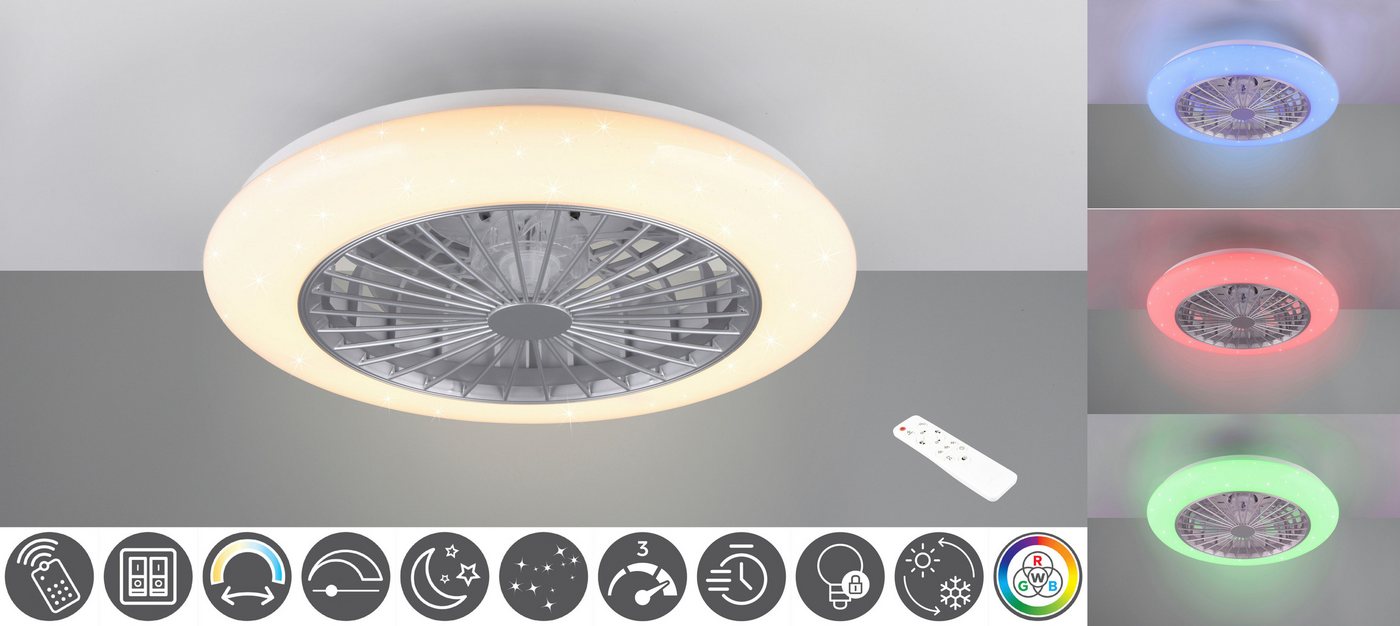 Reality Leuchten LED Deckenleuchte Stralsund Deckenventilator, Farbwechsel, Memoryfunktion, Nachtlichtfunktion, Timerfunktion, Ventilatorfunktion, LED fest integriert, Farbwechsler, warmweiß - kaltweiß, Deckenlampe, Ventilator 3 Stufen, Fernbed. Lichtfarbe einstellbar RGBW Reality Leuchten LED Deckenleuchte Stralsund Deckenventilator, Farbwechsel, Memoryfunktion, Nachtlichtfunktion, Timerfunktion, Ventilatorfunktion, LED fest integriert, Farbwechsler, warmweiß - kaltweiß, Deckenlampe, Ventilator 3 Stufen, Fernbed. Lichtfarbe einstellbar RGBW von Reality Leuchten