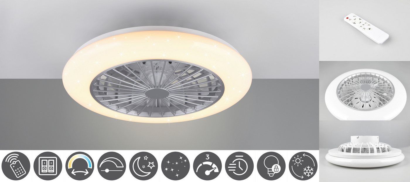 Reality Leuchten LED Deckenleuchte Stralsund Deckenventilator, CCT - über Fernbedienung, Dimmfunktion, Memoryfunktion, Nachtlichtfunktion, Timerfunktion, Ventilatorfunktion, LED fest integriert, warmweiß - kaltweiß, Deckenlampe, Ventilator, Fernbedienung, Ventilator getrennt schaltbar Reality Leuchten LED Deckenleuchte Stralsund Deckenventilator, CCT - über Fernbedienung, Dimmfunktion, Memoryfunktion, Nachtlichtfunktion, Timerfunktion, Ventilatorfunktion, LED fest integriert, warmweiß - kaltweiß, Deckenlampe, Ventilator, Fernbedienung, Ventilator getrennt schaltbar von Reality Leuchten