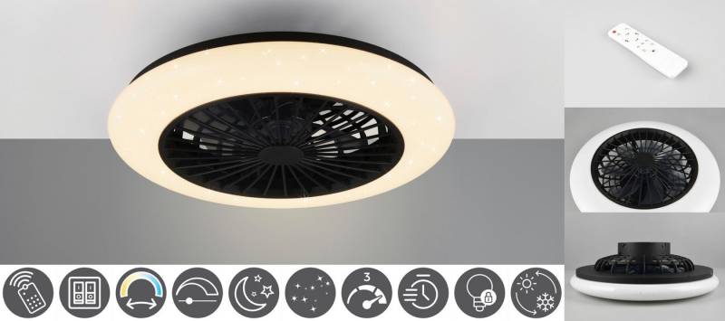 Reality Leuchten LED Deckenleuchte Stralsund Deckenventilator, CCT - über Fernbedienung, Dimmfunktion, Memoryfunktion, Nachtlichtfunktion, Timerfunktion, Ventilatorfunktion, LED fest integriert, warmweiß - kaltweiß, Deckenlampe, Ventilator, Fernbedienung, Ventilator getrennt schaltbar von Reality Leuchten