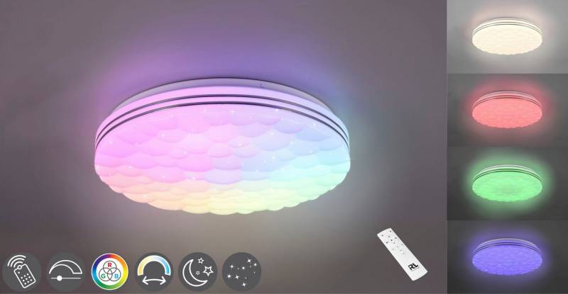 Reality Leuchten LED Deckenleuchte Tiger, CCT - über Fernbedienung, Farbwechsel, LED fest integriert, Farbwechsler, RGB, Deckenlampe RGB Regenbogen Effekt Lichtfarbe einstellbar Fernbedienung von Reality Leuchten