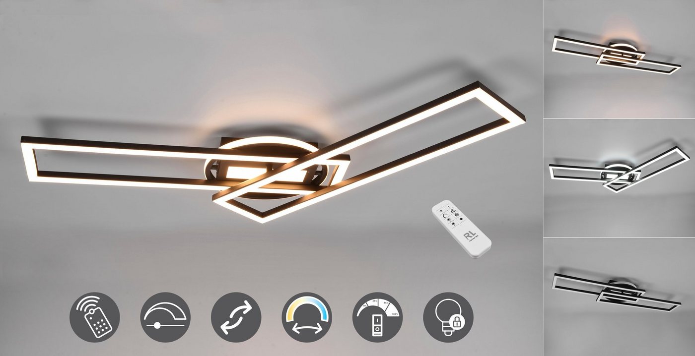 Reality Leuchten LED Deckenleuchte Twister, CCT - über Fernbedienung, Dimmfunktion, Farbwechsel, LED fest integriert, warmweiß - kaltweiß, Deckenlampe 4500 Lumen Lichtfarbe einstellbar Fernbedienung Memory Reality Leuchten LED Deckenleuchte Twister, CCT - über Fernbedienung, Dimmfunktion, Farbwechsel, LED fest integriert, warmweiß - kaltweiß, Deckenlampe 4500 Lumen Lichtfarbe einstellbar Fernbedienung Memory von Reality Leuchten