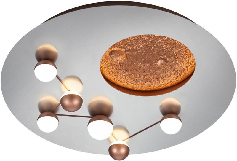 TRIO Leuchten LED Deckenleuchte ZODIAC, Deckenlampe Mond Sterne, indirektes Licht, dimmbar CCT LED 42W, Dimmfunktion, LED fest integriert, warmweiß - kaltweiß, LED Deckenlampe Schlafzimmer Ø 50cm, Lichtfarbe einstellbar, Mondoptik von TRIO Leuchten