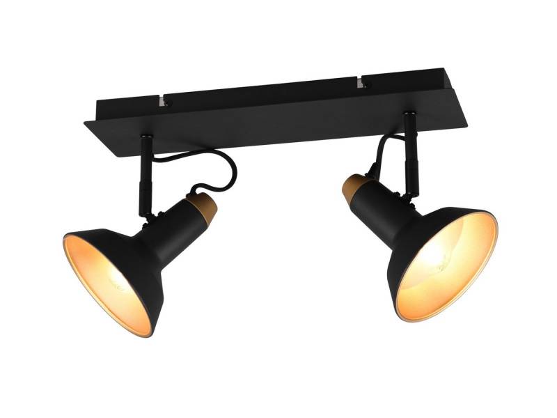 TRIO Leuchten LED Deckenstrahler, Dimmfunktion, LED wechselbar, über Lichtschalter in 3 Stufen dimmbar, Warmweiß, innen, Industrial Deckenleuchte für Treppenhaus 2 Spots Schwarz Gold von TRIO Leuchten