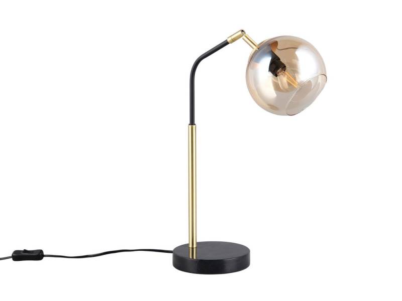 TRIO Leuchten LED Nachttischlampe, Lampenschirm schwenkbar, LED wechselbar, Warmweiß, Schwarz Gold dimmbar, Kugel Glas-Schirm amber-farben, H:45cm von TRIO Leuchten