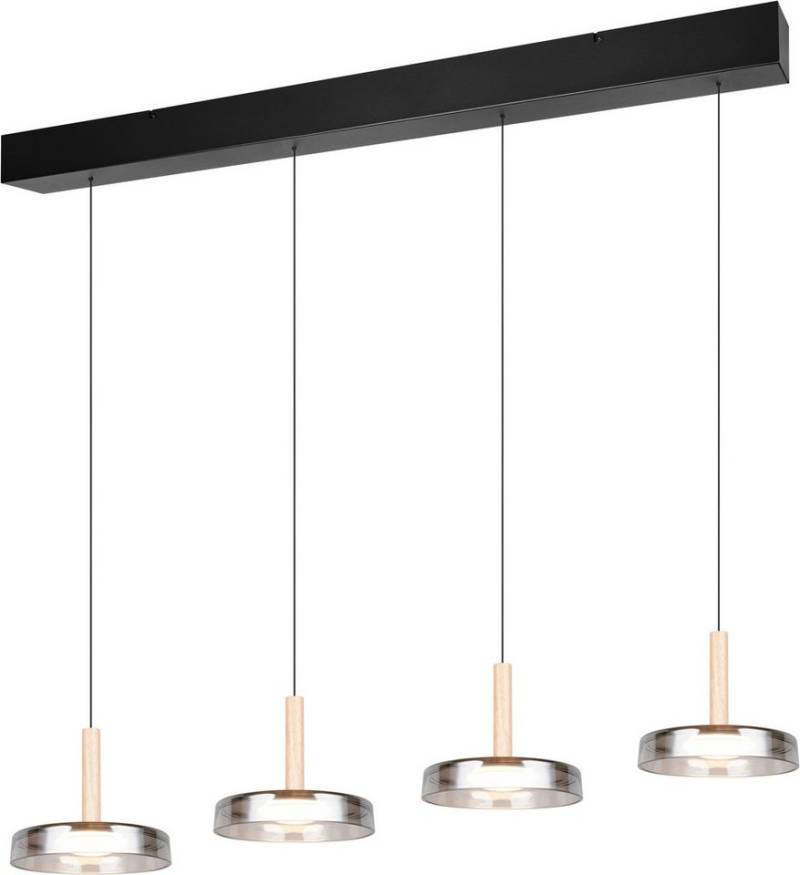 TRIO Leuchten LED Pendelleuchte CELESTE dimmbare LED Hängelampe aus Metall Glas & Holz, 7,5W 750 Lumen, Dimmfunktion, LED fest integriert, Warmweiß, 4-flammig einfach höhenverstellbar von 50-200 cm 3-Stufen Dimmfunktion von TRIO Leuchten