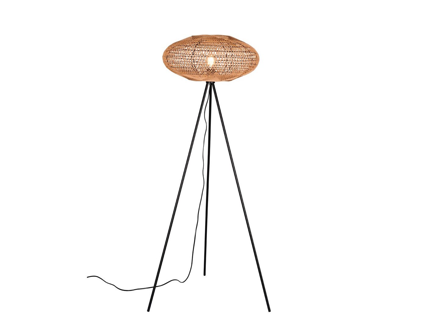 TRIO Leuchten LED Stehlampe, Dimmfunktion, LED wechselbar, warmweiß, ausgefallene moderne Tripod Korblampe dimmbar Dreibein Boho Höhe 150cm von TRIO Leuchten