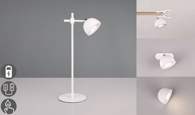 Reality Leuchten LED Tischleuchte MAXIMA, USB-Ladefunktion, mehrere Helligkeitsstufen, LED fest integriert, Warmweiß, kabellose Akku Tischlampe mit Magnet-Kopf: 3 Befestigungsarten wählbar von Reality Leuchten
