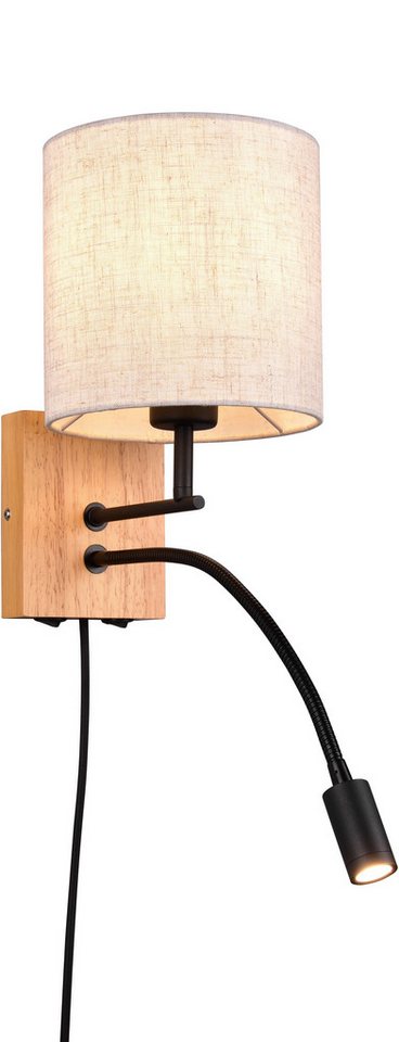 TRIO Leuchten LED Wandleuchte NILAM, Wandlampe exkl 1xE27 max 28W mit LED Leselicht 3,1W warmweiß, Ein-/Ausschalter, Lesearm, getrennt schaltbar, LED fest integriert, Leuchtmittel wechselbar, warmweiß - kaltweiß, Schlafzimmer Wandlampe mit LED Lesearm flexibel, getrennt schaltbar von TRIO Leuchten