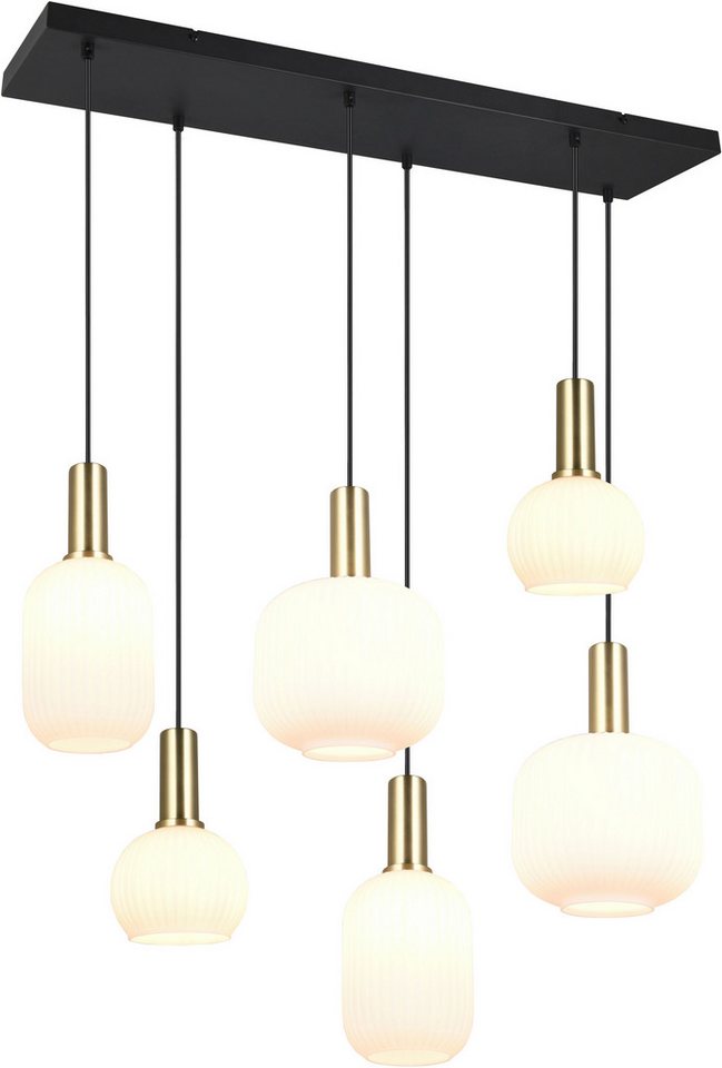 TRIO Leuchten Pendelleuchte DIVA, E27 Hängelampe 6-flammig mit Glasschirm, exkl 6xE27 max 10W, Leuchtmittel wechselbar, warmweiß - kaltweiß, höhenverstellbar bis max 150cm Hängeleuchte 92x 35 cm Wohnzimmer Küche von TRIO Leuchten