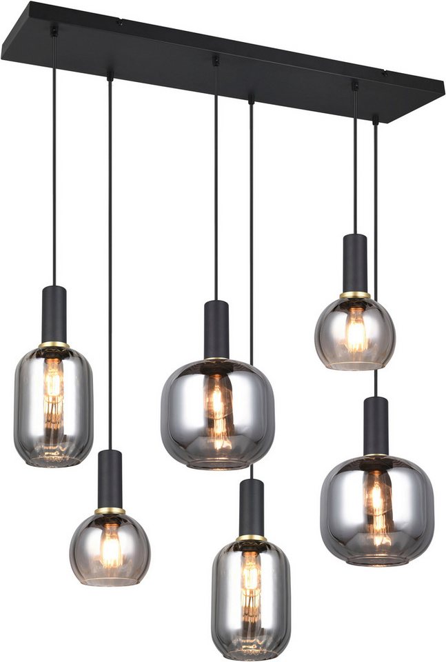 TRIO Leuchten Pendelleuchte DIVA, E27 Hängelampe 6-flammig mit Glasschirm, exkl 6xE27 max 10W, Leuchtmittel wechselbar, warmweiß - kaltweiß, höhenverstellbar bis max 150cm Hängeleuchte 92x35 cm Wohnzimmer Küche von TRIO Leuchten