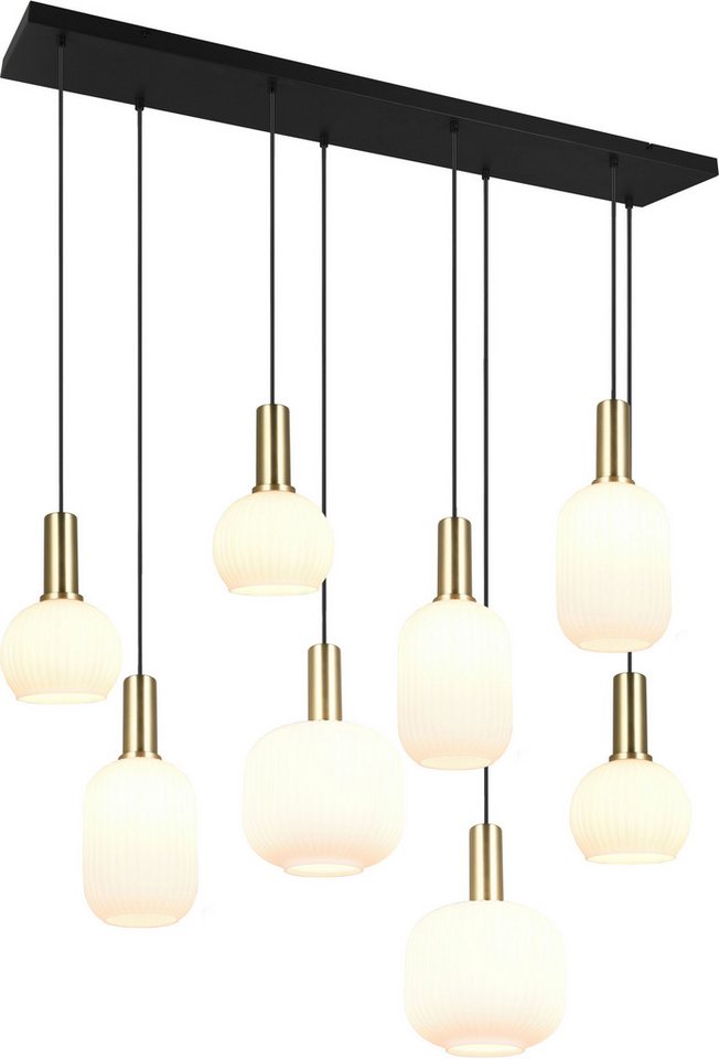 TRIO Leuchten Pendelleuchte DIVA, E27 Hängelampe 8-flammig mit Glasschirm, exkl 8xE27 max 10W, Leuchtmittel wechselbar, warmweiß - kaltweiß, höhenverstellbar bis max 150cm Hängeleuchte 120x32 cm Wohnzimmer Küche von TRIO Leuchten