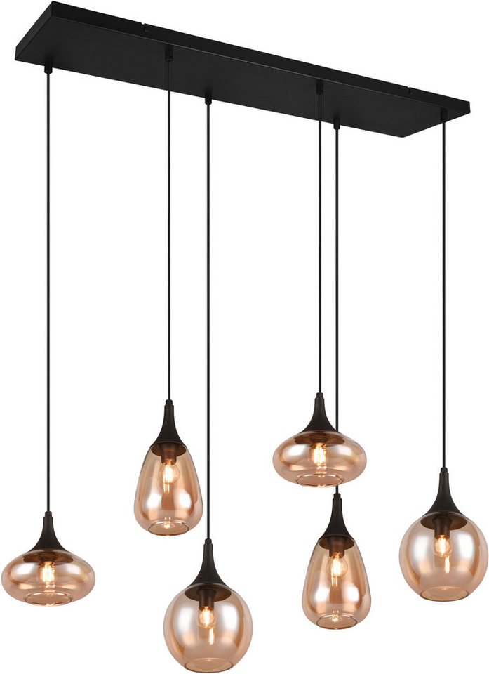 TRIO Leuchten Pendelleuchte LUMINA, E14 Hängelampe 6-flammig Glasschirme in 3 Formen amberfarbig, Leuchtmittel wechselbar, warmweiß - kaltweiß, exkl 6x E14 max 40W, Hängeleuchte höhenverstellbar bis max 150 cm TRIO Leuchten Pendelleuchte LUMINA, E14 Hängelampe 6-flammig Glasschirme in 3 Formen amberfarbig, Leuchtmittel wechselbar, warmweiß - kaltweiß, exkl 6x E14 max 40W, Hängeleuchte höhenverstellbar bis max 150 cm von TRIO Leuchten
