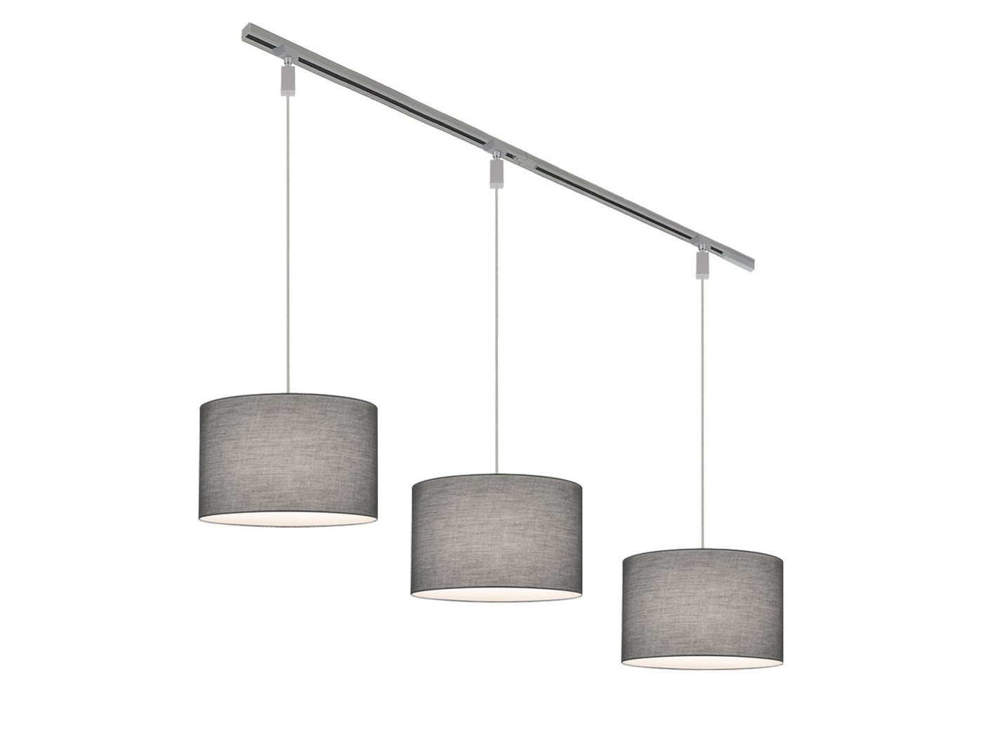 TRIO Leuchten Schienensystem-Sets, (8-tlg), 2-Phasen Lichtschienensystem, 3x Pendelleuchte mit Stoff für Esstisch von TRIO Leuchten