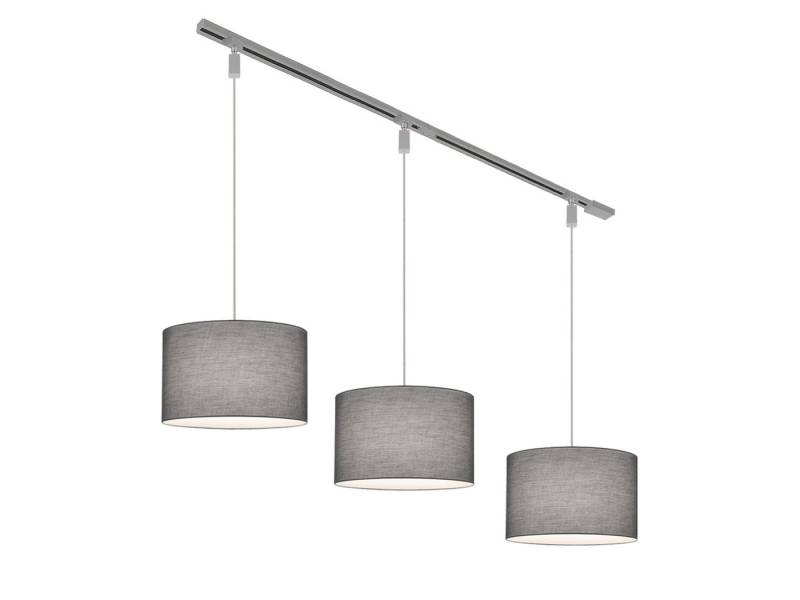 TRIO Leuchten Schienensystem-Sets, (8-tlg), 2-Phasen Lichtschienensystem, 3x Pendelleuchte mit Stoff für Esstisch von TRIO Leuchten