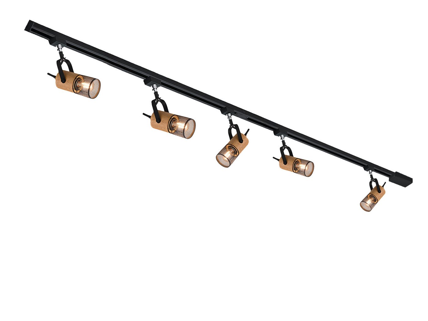 TRIO Leuchten Schienensystem-Sets, 202.5 cm, (10-tlg., Einspeisung 3-adrig), Lichtschienensystem Decken-Beleuchtung mit 5 Holz Strahlern L: 202,5cm von TRIO Leuchten