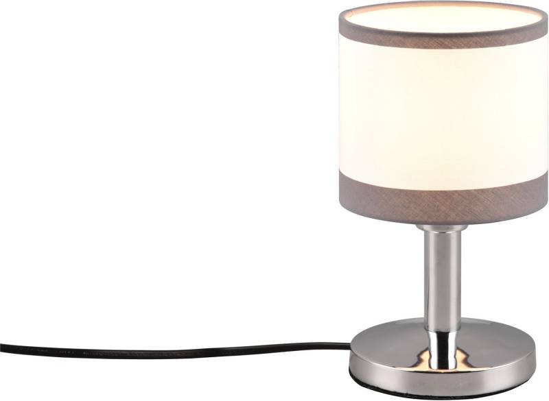 Reality Leuchten Schreibtischlampe DAVOS, Tischleuchte exkl 1xE14 max 10W On/Off Touch Steuerung, Ein-/Ausschalter, Leuchtmittel wechselbar, warmweiß - kaltweiß, Nachttischlampe Höhe 22cm mit Touchfunktion und Stoffschirm Ø12 cm von Reality Leuchten