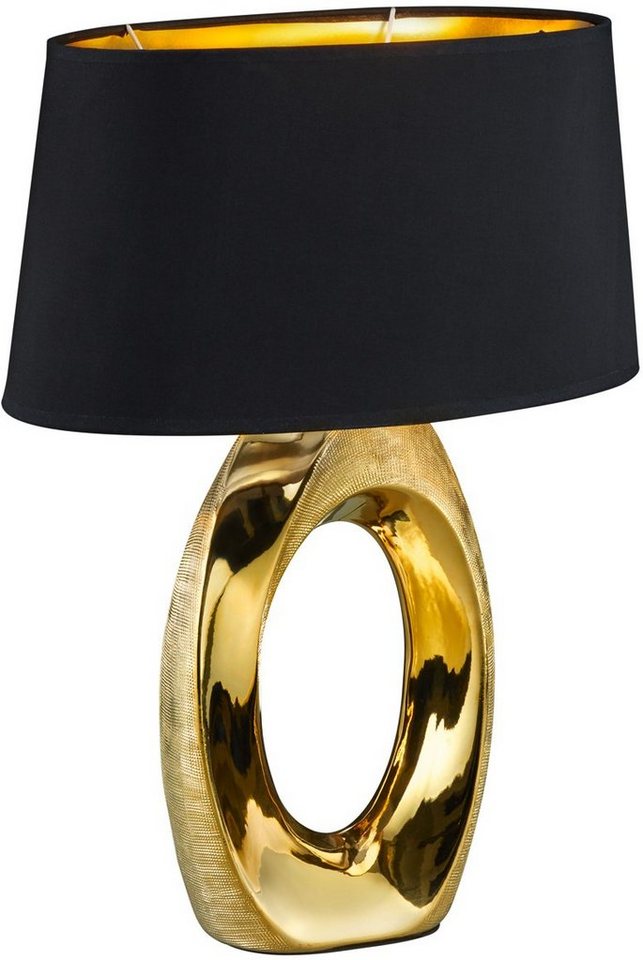 TRIO Leuchten Schreibtischlampe Taba, ohne Leuchtmittel, Nachttischlampe, Tischlampe golfarbig, Stoffschirm in schwarz/gold von TRIO Leuchten