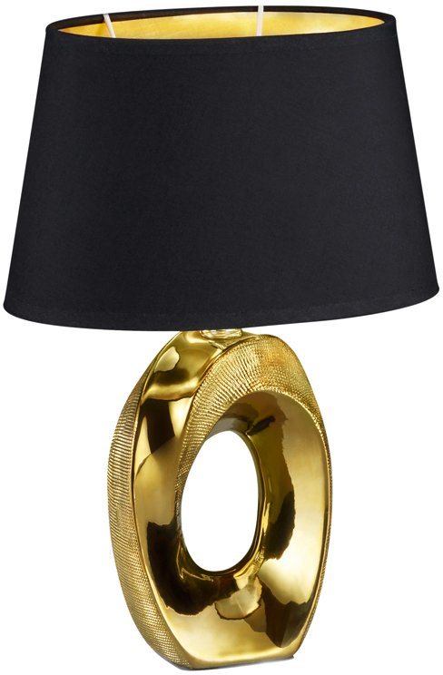 Reality Leuchten Schreibtischlampe Taba, ohne Leuchtmittel, Nachttischlampe, Tischlampe golfarbig, Stoffschirm in schwarz/gold von Reality Leuchten