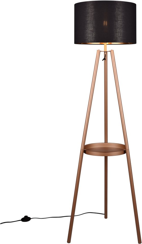 Reality Leuchten Stehlampe COLETTE, Stehleuchte Dreibein mit Ablagefläche exkl 1xE27 max 60W, Ein-/Ausschalter, Leuchtmittel wechselbar, warmweiß - kaltweiß, Stehleuchte Ø 57cm mit Fußschalter moderne Farbkombination innen gold von Reality Leuchten