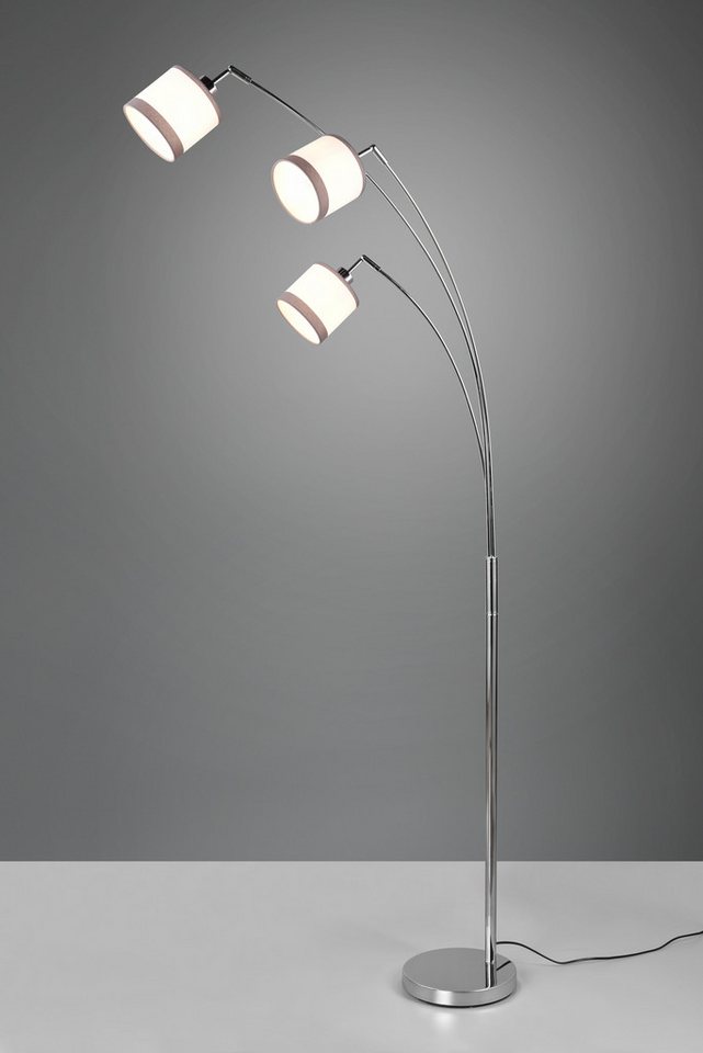Reality Leuchten Stehlampe DAVOS, Stehleuchte 3-flammig exkl 3xE14 max 28W Fußschalter 185cm hoch, Ein-/Ausschalter, Leuchtmittel wechselbar, warmweiß - kaltweiß, Stehlampe Metall mit 2-farbigen Stoffschirmen Bogenlampe Bogenleuchte von Reality Leuchten