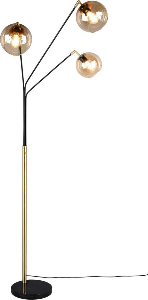 TRIO Leuchten Stehlampe PAXTON, dreiflammige Stehleuchte, Glas Lampenschirme, Arme verstellbar, Ein-/Ausschalter, Leuchtmittel wechselbar, warmweiß - kaltweiß, exkl. 3x E27 max 10W, Höhe 200cm Breite 67cm, Kippschalter, 2m Kabel von TRIO Leuchten