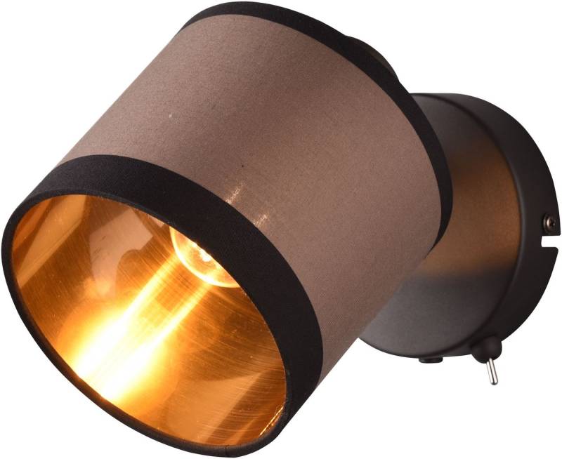 Reality Leuchten Wandstrahler DAVOS, Spot 1-flammig exkl 1xE14 max 10W mit Kippschalter Stoffschirm, Ein-/Ausschalter, Leuchtmittel wechselbar, warmweiß - kaltweiß, Wandspot Stoffschirm zweifarbig Schalter On/Off Ø 12cm Höhe 21cm von Reality Leuchten