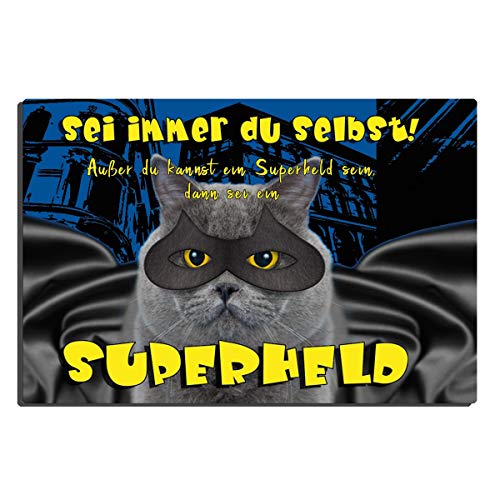 Blechschild Katze mit Spruch lustig Superheld 20x30 cm Metallschild Katzen Held Comic Sprüche Dekoschild Geschenk für Katzenliebhaber von TRIOSK