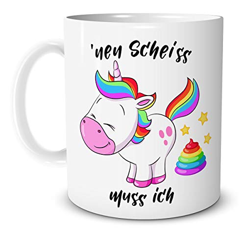 TRIOSK Einhorn Teebecher mit Muss Ich Spruch lustig für Frauen Kinder Mädchen Unicorn Regenbogen Geschenk Rosa Bunt von TRIOSK