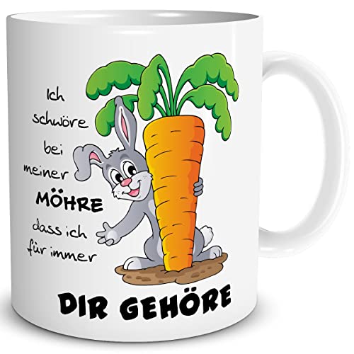 TRIOSK Hasen Tasse Möhre mit Spruch Hase lustig Liebesspruch Ich Schwöre Geschenk für Ostern Valentinstag Sie Ihn Verliebte Männer Frauen, Keramik 300ml von TRIOSK