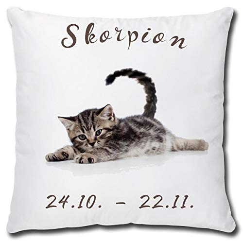 TRIOSK Kissen mit Katze Katzenmotiv Sternzeichen Skorpion Spruch lustig Katzen Geschenk für Katzenliebhaber Frauen Freundin Dekokissen 40x40 von TRIOSK